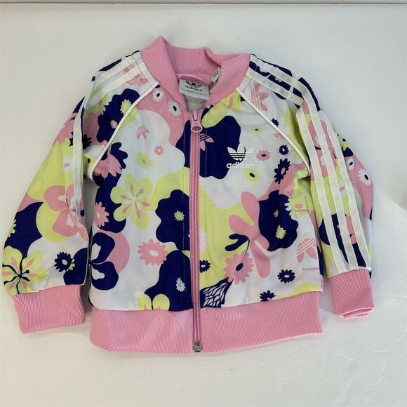Adidas Girls' Floral Print Pink Tracksuit Set Size 6 Months - Picture 2 of 10